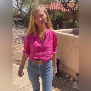 NWT PINK SILK/LINEN BLOUSE BOHO TOP-XS